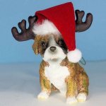 (image for) Boxer Dog Ornament Christmas Santa Hat & Horns Figurine
