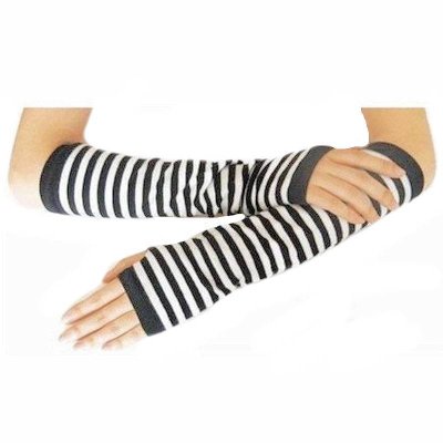 (image for) Striped Black & White Long Fingerless Gloves