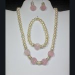 (image for) Pearls & Roses Necklace Bracelet & Earrings Jewelry Set