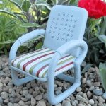 (image for) Chair Figurine in Blue with Striped Seat Fairy Garden Furniture