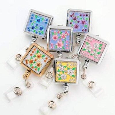 (image for) Floral Brilliance Square Metal Badge Holder or Lanyard
