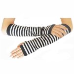 (image for) Striped Black & White Long Fingerless Gloves
