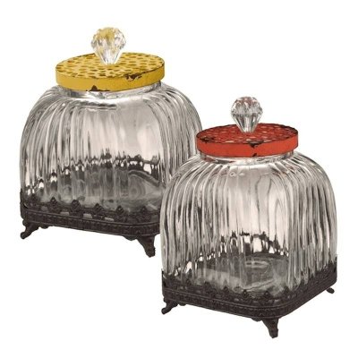 (image for) Glass Display Jars with Metal Stands Set of 2