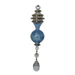 (image for) Gold Ring Blue Etched Glass Ornament with Crystal Dangle
