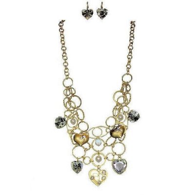 (image for) Golden Heart's Desire Necklace & Earrings Jewelry Set