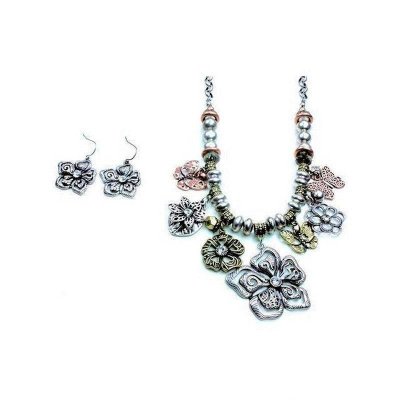 (image for) Flowers & Butterflies Necklace & Earrings Jewelry Set