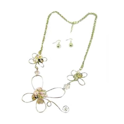 (image for) Beaded Crystal Flower Jewelry Set