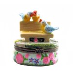 (image for) Bird Trio on Park Bench Porcelain Trinket Box