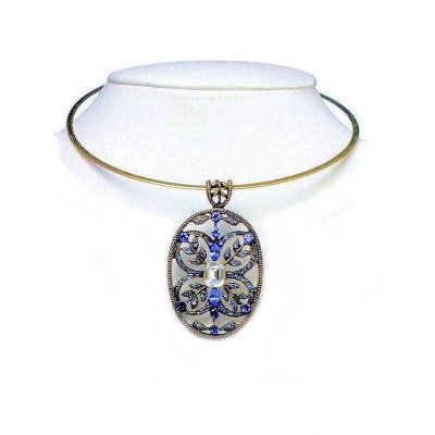 (image for) Blue Vintage Crystal Charm Choker Necklace