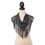 (image for) Bandanna Style Black with Fringe Neck Scarf