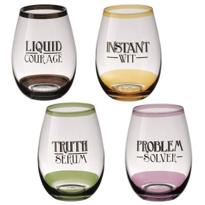 (image for) Funny Titles Stemless Wine Glass Set of 4