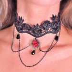 (image for) Red Rose & Vintage Black Lace Choker Necklace