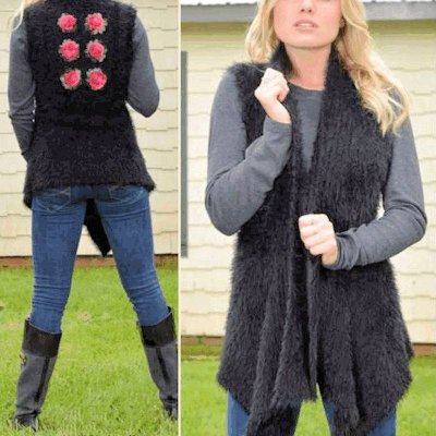 (image for) Rose Design Sleeveless Black Sweater Vest