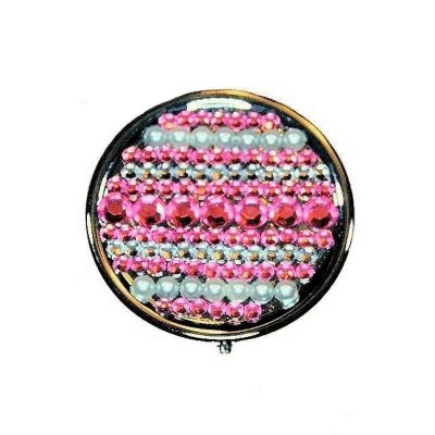 (image for) Pink Crystals & Pearl Beads Round Metal Pillbox