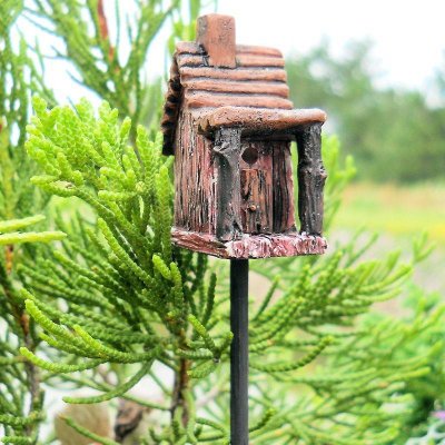 (image for) Birdhouse Rustic Wood Cabin Fairy Garden Figurine