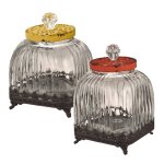 (image for) Glass Display Jars with Metal Stands Set of 2