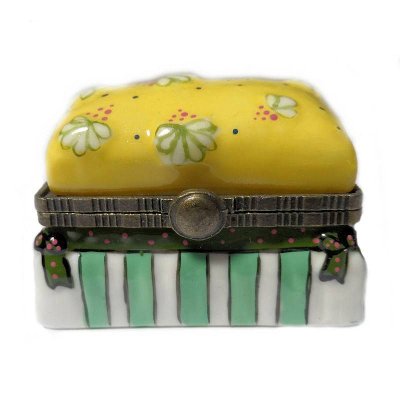 (image for) Ottoman or Trunk Figurine Trinket Box with Yellow Floral Lid