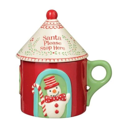(image for) Merry Mini Cottage with Lid Christmas Coffee Mug or Tea Cup