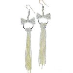 (image for) Crystal Bow with Long Chains Chandelier Earrings