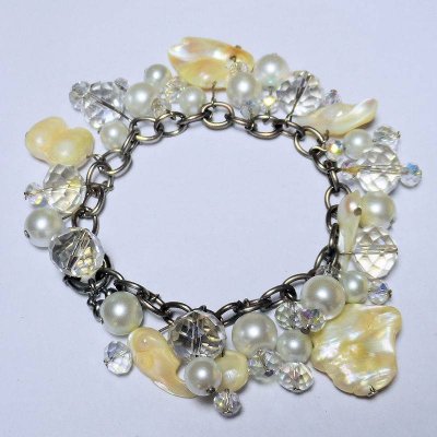 (image for) Genuine Mother of Pearl & Crystal Charms Bracelet