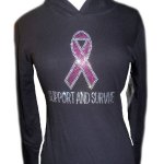 (image for) Pink Ribbon Black Rhinestone Hoodie Shirt by Sabrina Barnett