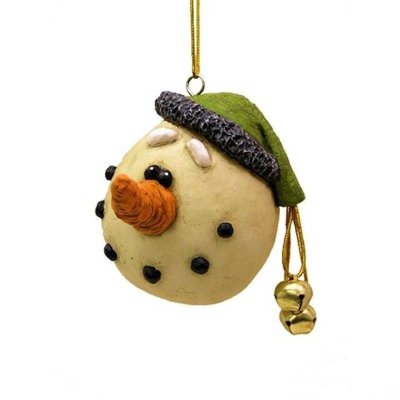 (image for) Big Head Green Hat Snowman Figurine Christmas Ornament