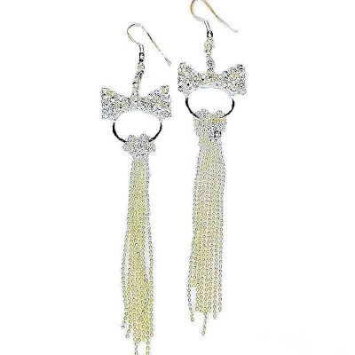 (image for) Crystal Bow with Long Chains Chandelier Earrings