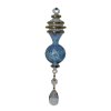 (image for) Gold Ring Blue Etched Glass Ornament with Crystal Dangle