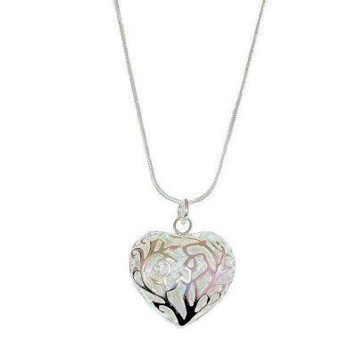 (image for) Filigree 3D Silver Heart Necklace & Earrings Jewelry Set