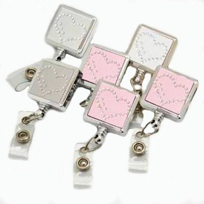 (image for) Sparkle Hearts Square Metal Badge Holder or Lanyard