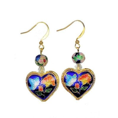 (image for) Cloisonne Hearts Beaded Earrings