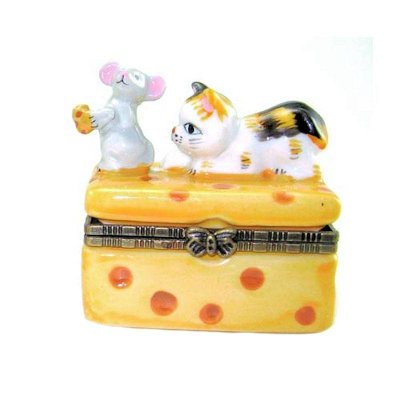 (image for) Cheese with Mouse and Calico Kitten Trinket Box