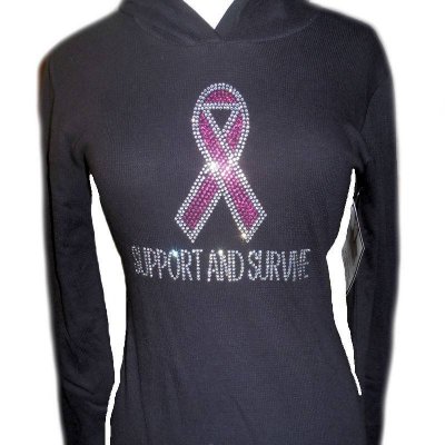 (image for) Pink Ribbon Black Rhinestone Hoodie Shirt by Sabrina Barnett
