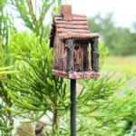 (image for) Birdhouse Rustic Wood Cabin Fairy Garden Figurine