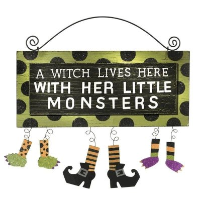 (image for) A Witch Lives Here with Her Little Monsters Halloween Sign