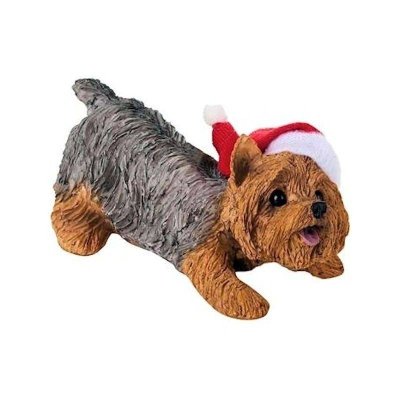 (image for) Yorkshire Terrier Dog Figurine Christmas Ornament in Hat