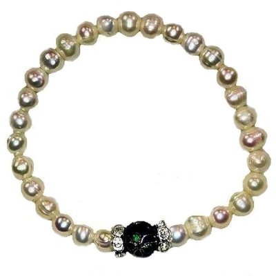 (image for) Genuine Pearl & Blue Cloisonne Bead Bracelet