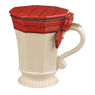 (image for) Red Plaid Bow Christmas Coffee Mug with Lid or Coaster