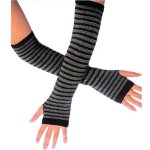 (image for) Striped Black & Grey Long Fingerless Gloves