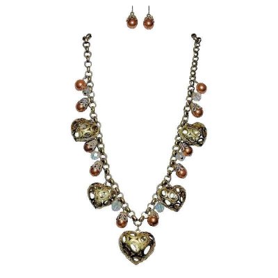 (image for) Champagne Hearts Necklace & Earrings Jewelry Set