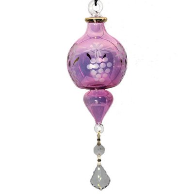 (image for) Grape Design Etched Glass Ornament with Crystal Dangle