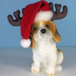 (image for) Beagle Dog Ornament Christmas Santa Hat & Horns Figurine