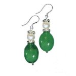(image for) Genuine Pearl & Jade Drop Chandelier Earrings