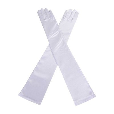 (image for) White Satin Long Glamorous Formal Gloves
