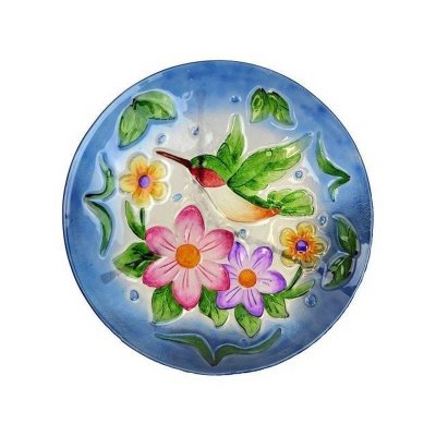 (image for) Bird Bath Hummingbird Glass Bowl & Metal Stand