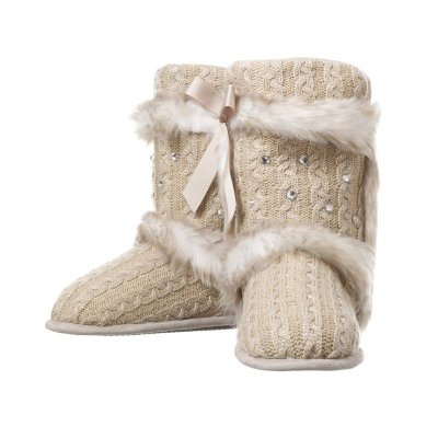 (image for) Tan Fur Crystals & Ribbons Boutique Knitted Boots