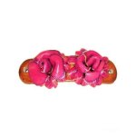 (image for) Pink Double Flower Leather Hair Barrette
