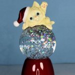 (image for) White Cat Figurine Christmas Light Up Glitter Globe