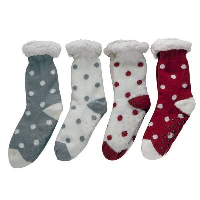(image for) Polka Dot Design Fluffy Rubber Soled Socks