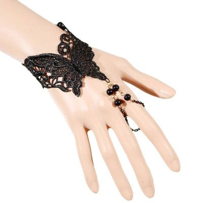 (image for) Butterfly Delight Black Lace Bracelet Slave Style